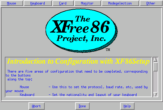 Startbildschirm von XF86Setup