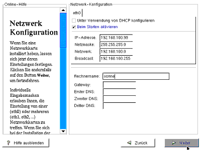 Grundkonfiguration des Netzwerkes